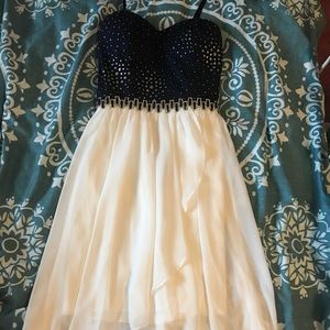 Navy high low strapless prom dress!